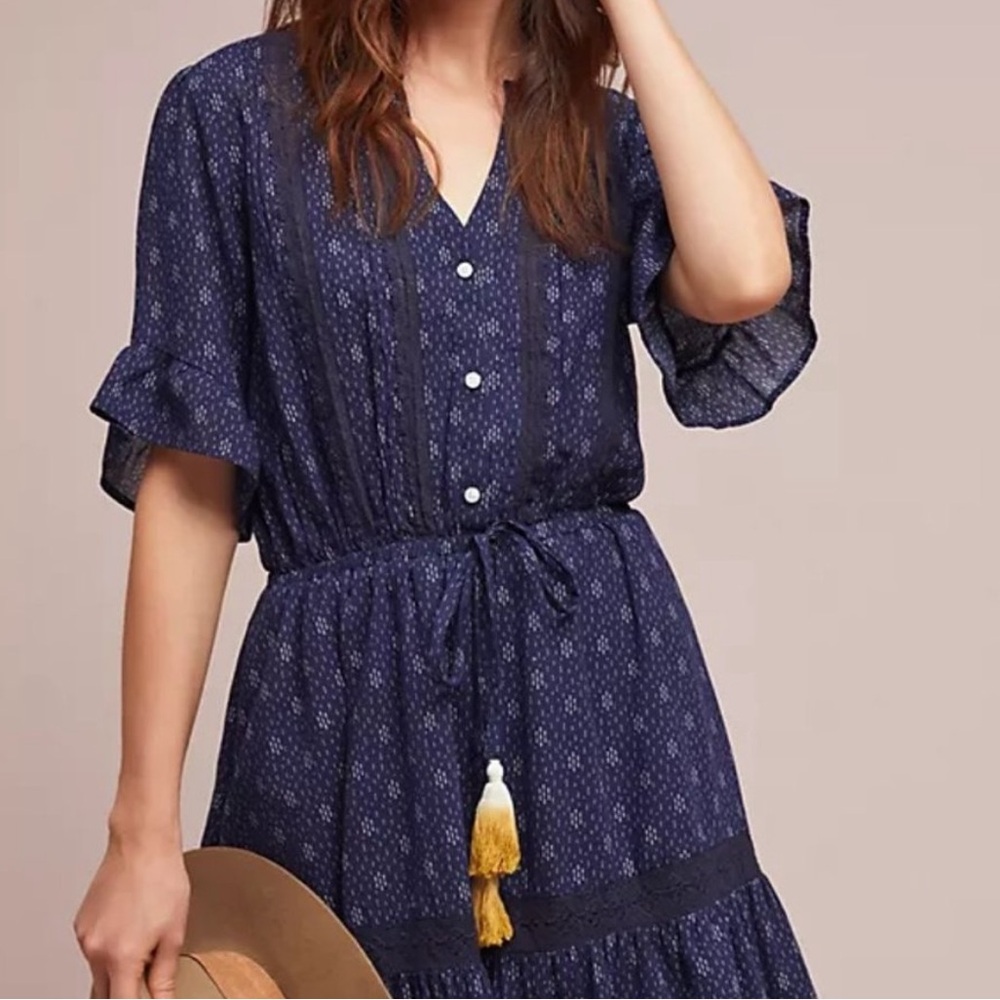 Anthropologie Isabella Sinclair Bandera Ruffled
Tunic Blue Dress